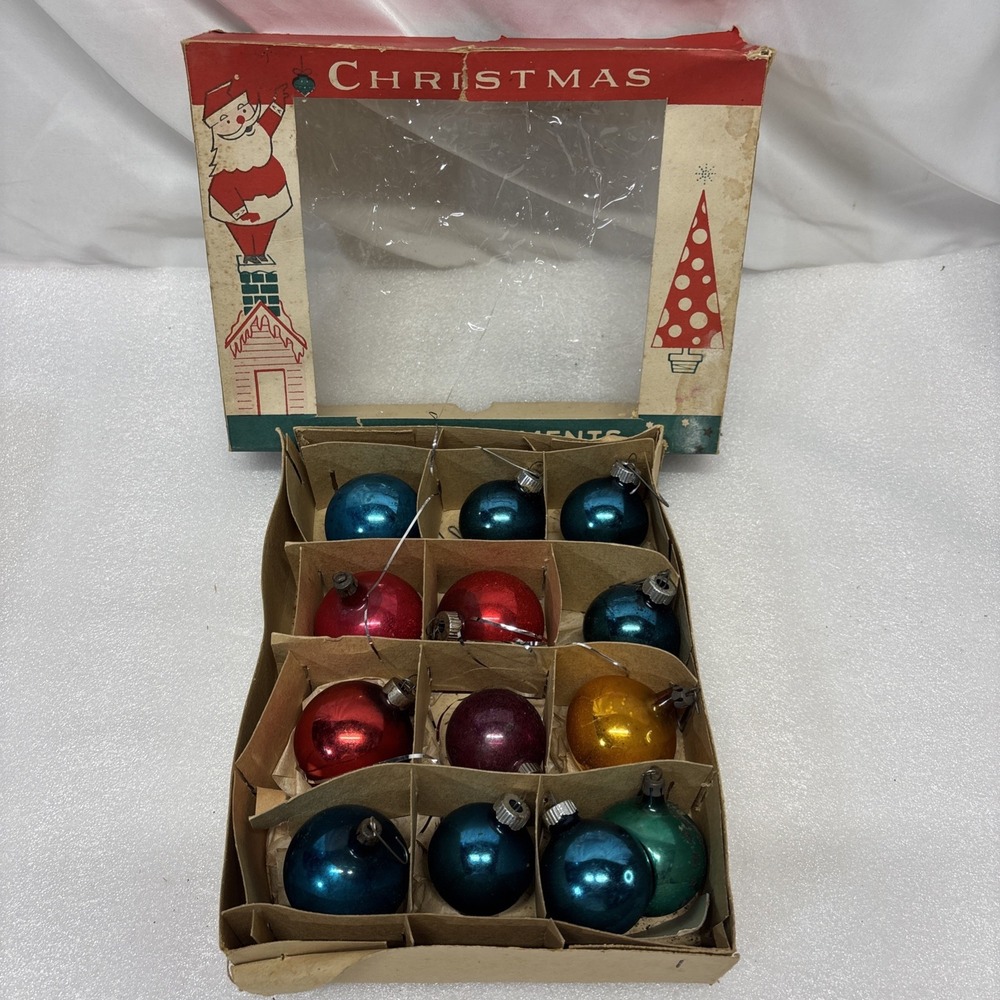 12 Vtg Poland Mercury Glass Christmas Ornaments Colorful Mix Fantasia And Shiny